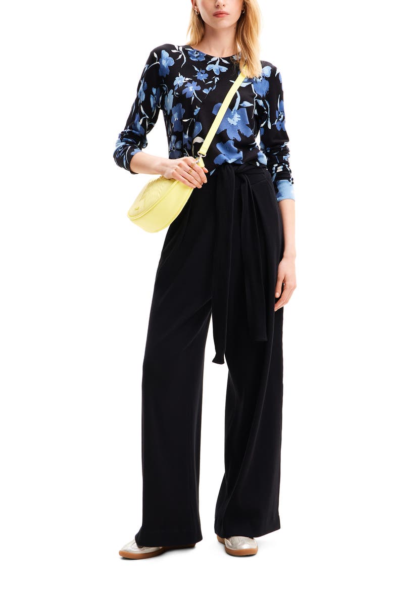 Patchwork Floral Pullover, Alternate, color, BLACK
