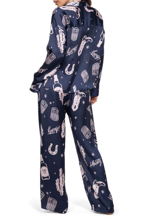 Midnight Bakery Print Satin Pajamas In Blue