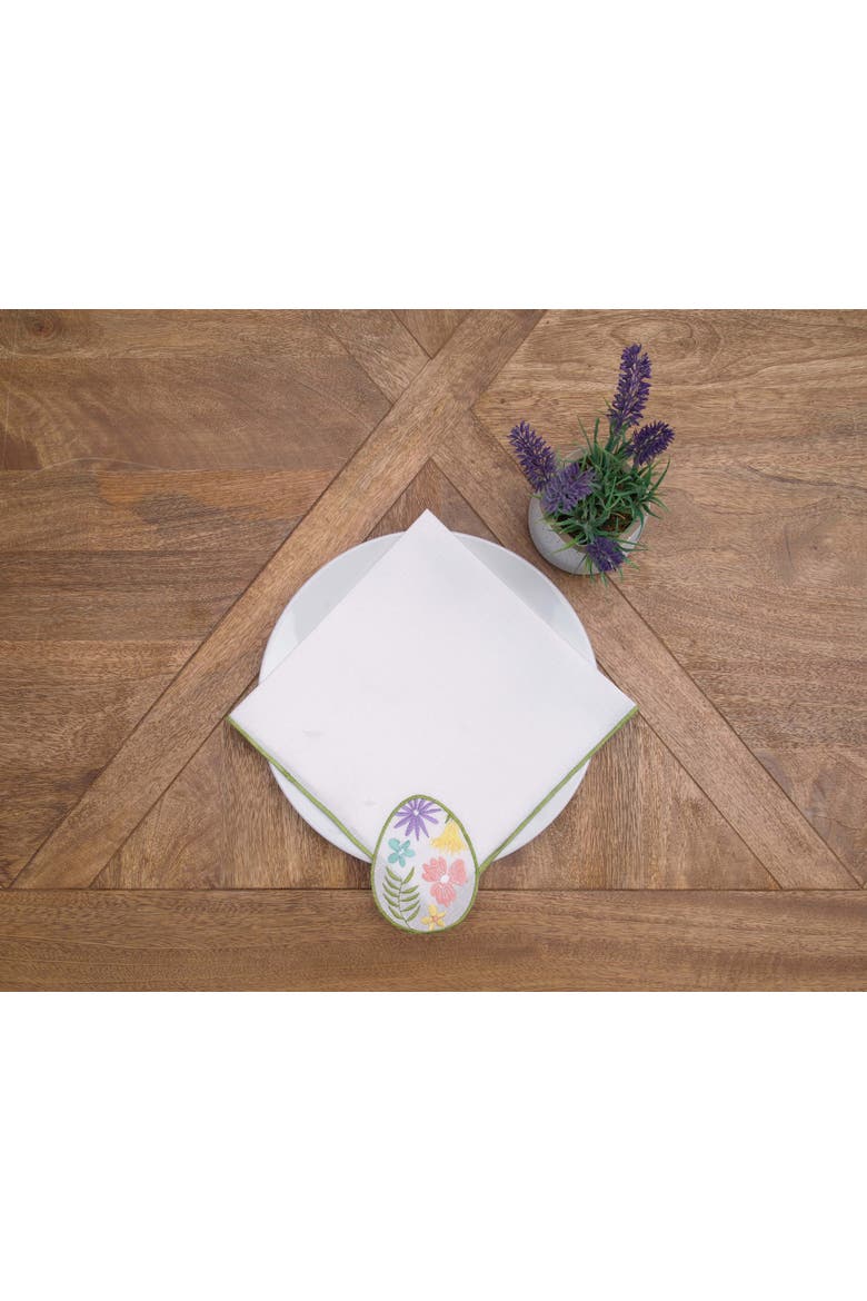 Floral Easter Egg Embroidered Hemstitch Set of 6 Cloth Napkins, Alternate, color, Pink