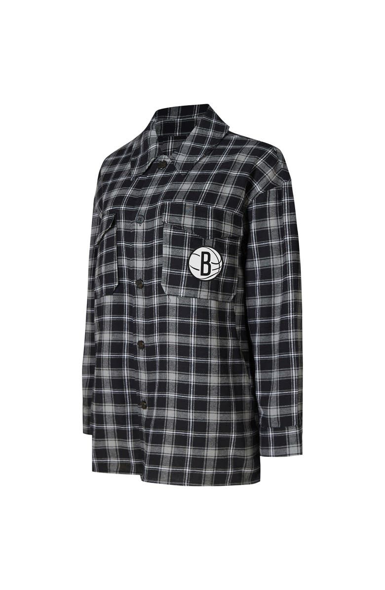 College Concepts Women's College Concepts Black/Gray Brooklyn Nets Boyfriend Button-Up Nightshirt, Alternate, color, Black