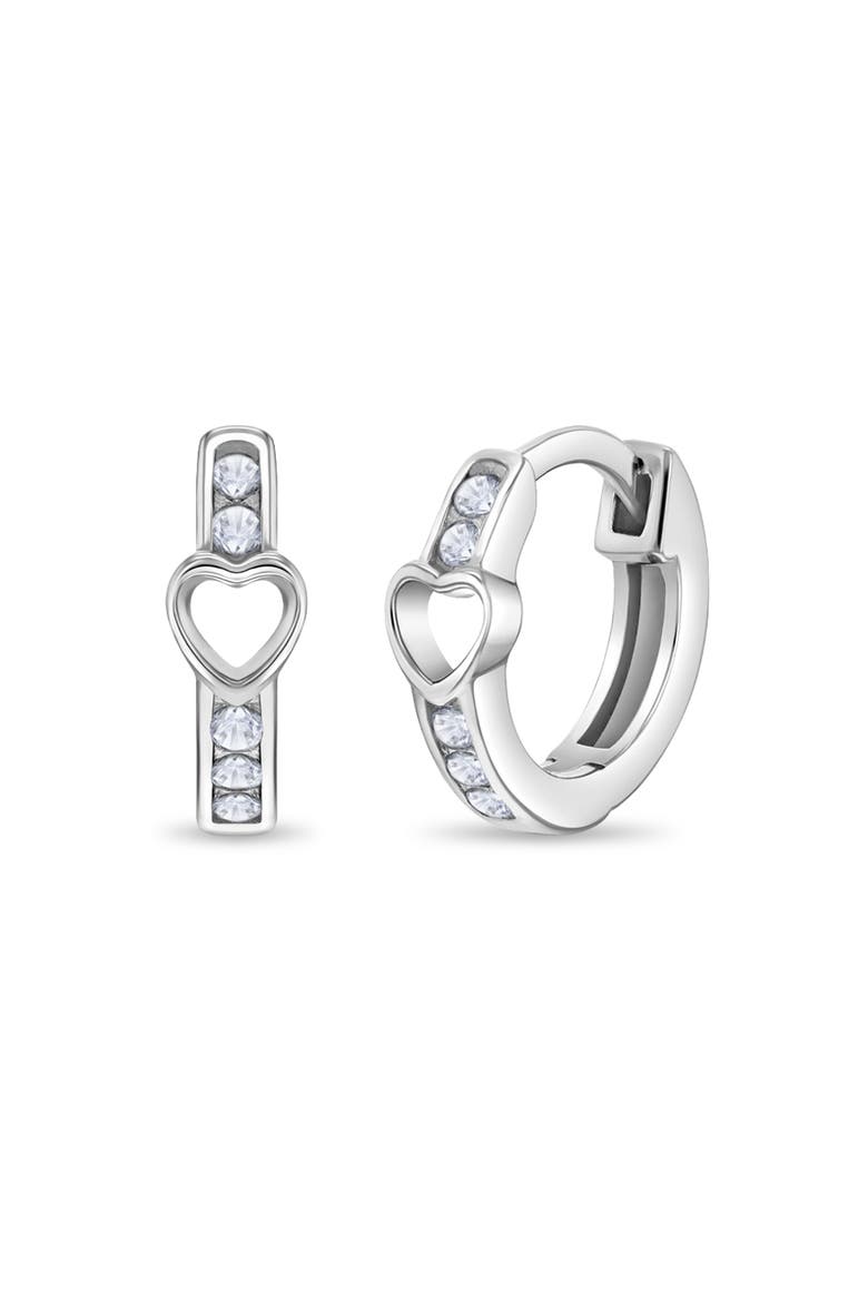 Open Heart Girl Hoop Earrings, Main, color, Silver