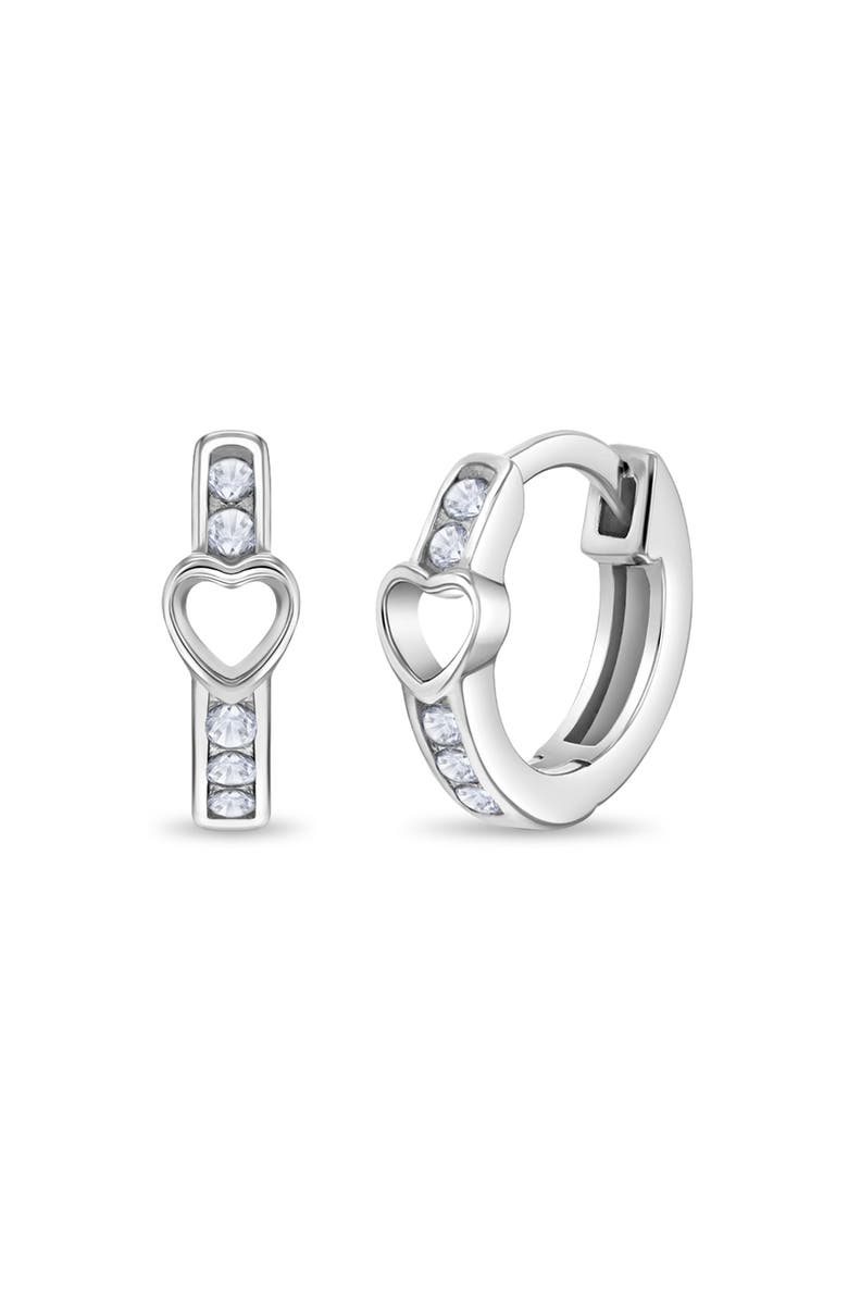 In Season Jewelry Open Heart Girl Hoop Earrings, Main, color, Silver