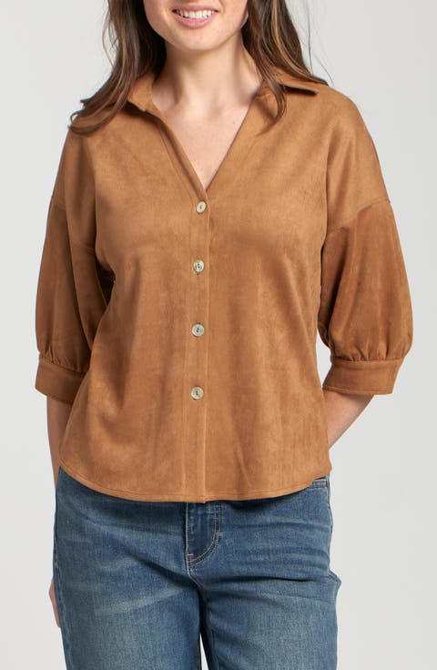 Faux Suede Button-Up Shirt