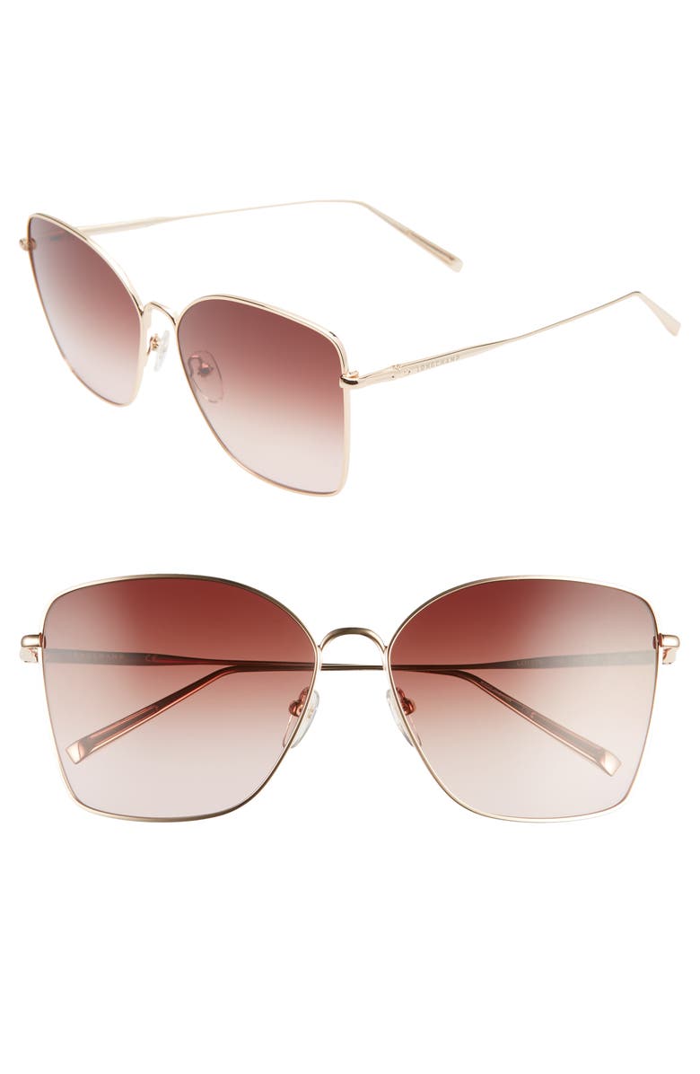 Longchamp Roseau 60mm Gradient Square Sunglasses, Main, color, Rose Gold/ Brown