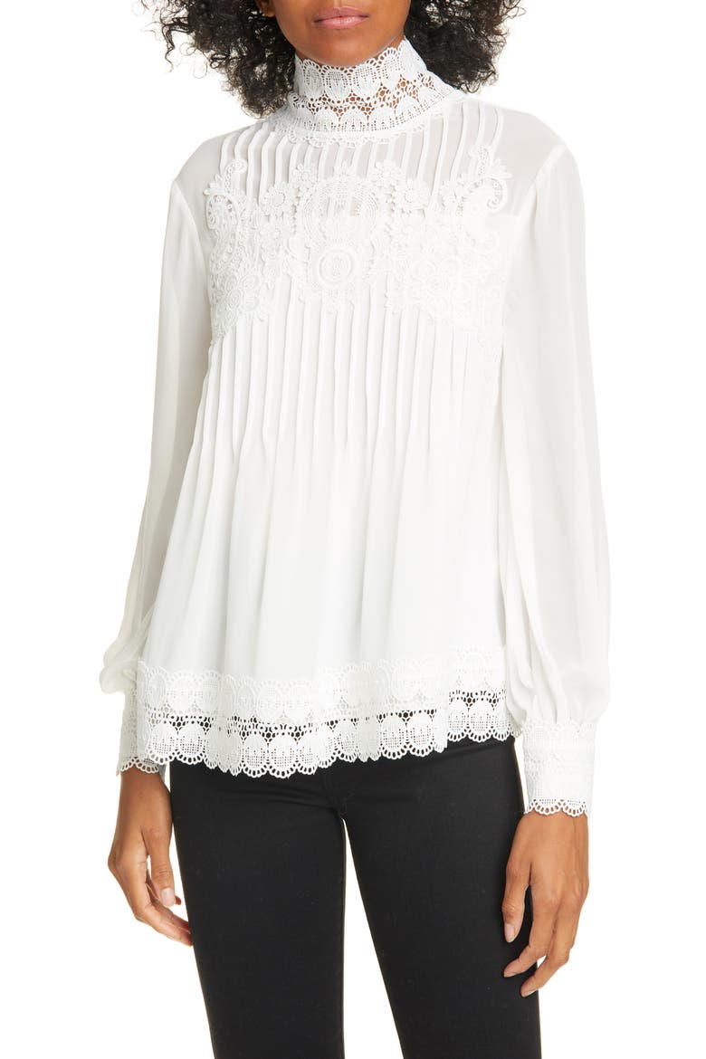Cailley Lace High Neck Blouse, Main, color, IVORY