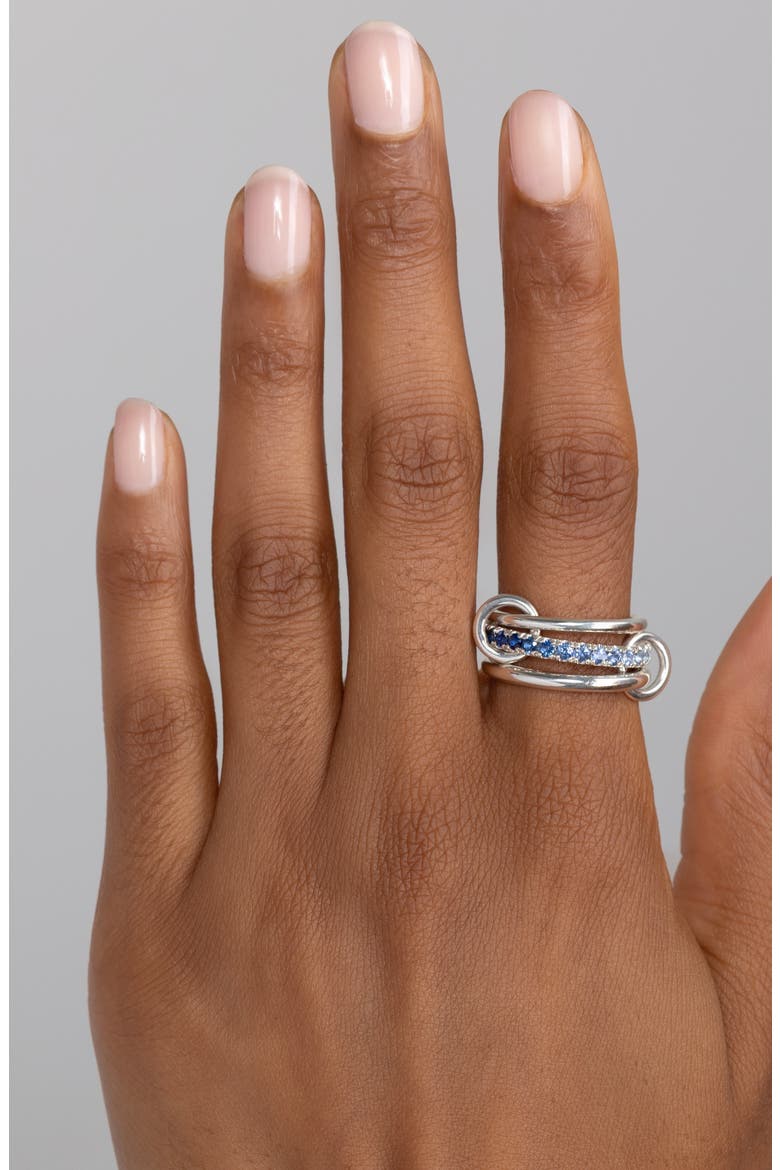 Petunia Ombré Blue Sapphire Linked Ring, Alternate, color, SILVER
