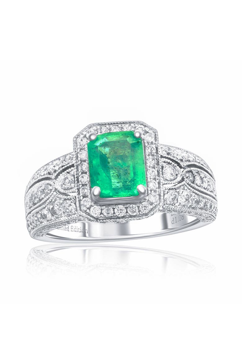 14K Gold 1.29ct Emerald & 1.08cttw Diamond Ring, Main, color, Green