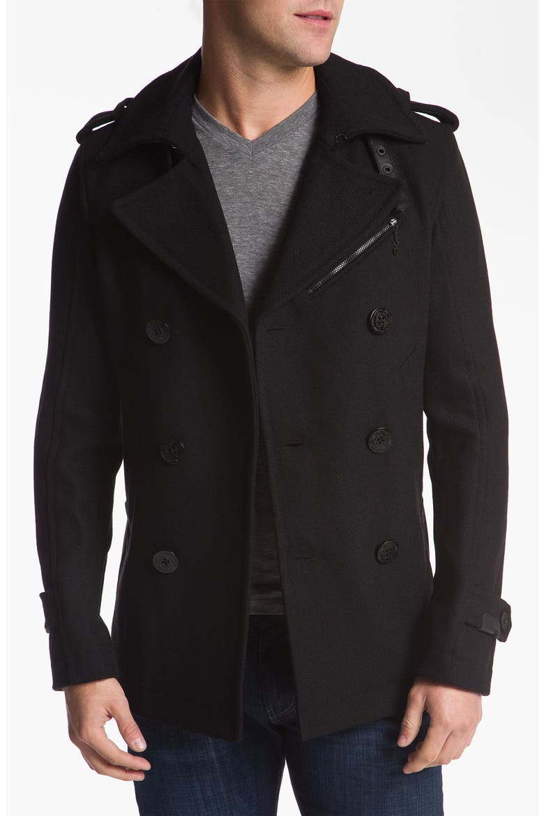 'Wittory' Double Breasted Peacoat, Main, color, BLACK