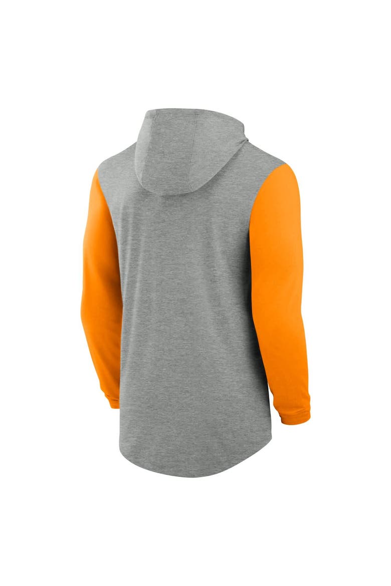 Men's Nike Gray/Tennessee Orange Tennessee Volunteers Basketball Color-Block Tri-Blend Dri-FIT Long Sleeve Hoodie T-Shirt, Alternate, color, Gray