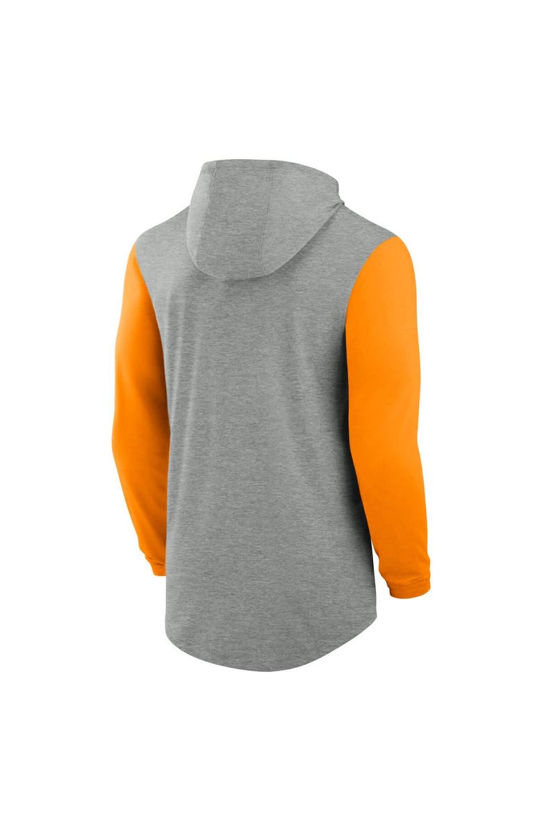 Nike Men
s Nike Gray/Tennessee Orange Tennessee Volunteers Basketball Color-Block Tri-Blend Dri-FIT Long Sleeve Hoodie T-Shirt, Alternate, color, Gray
