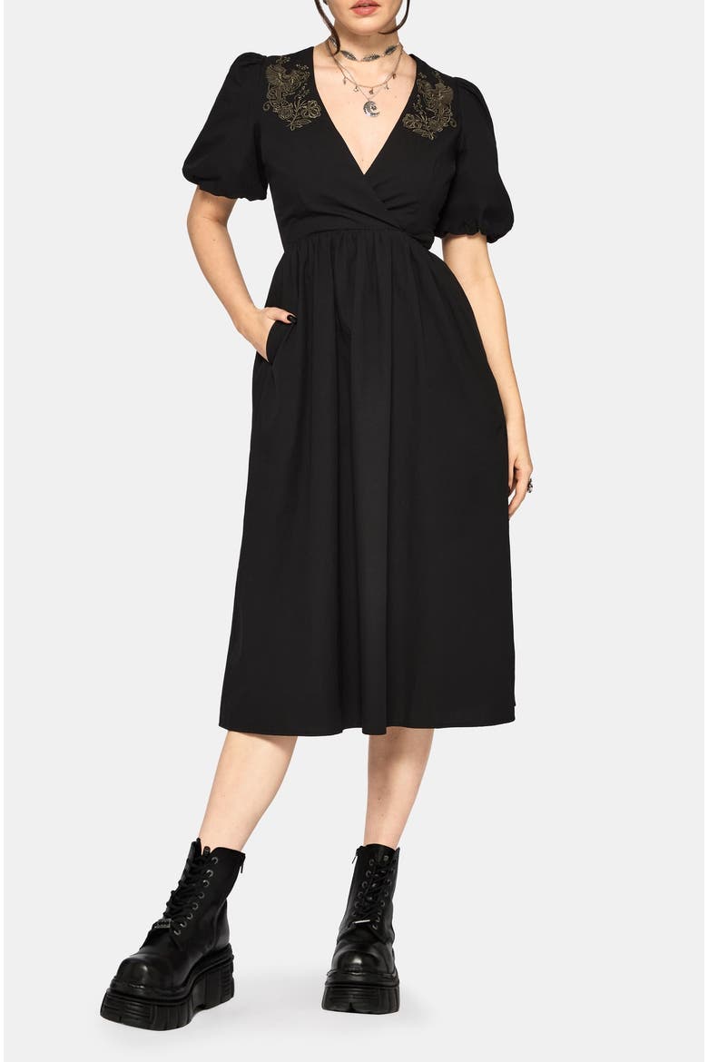 Fleux Phoenix Wrap Midi Dress, Main, color, Black