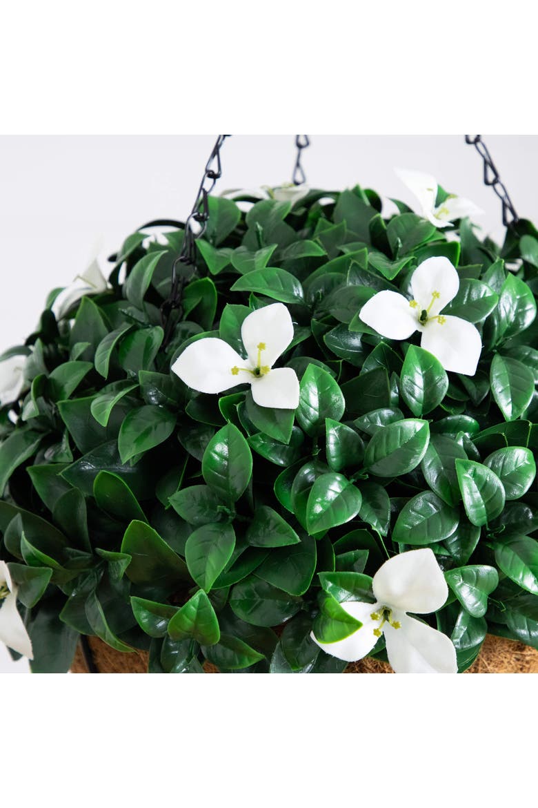 18-in UV Resistant Artificial Gardenia Hanging Basket, Alternate, color, Green/White