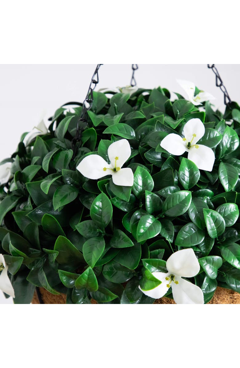 NEARLY NATURAL 18-in UV Resistant Artificial Gardenia Hanging Basket, Alternate, color, Green/White