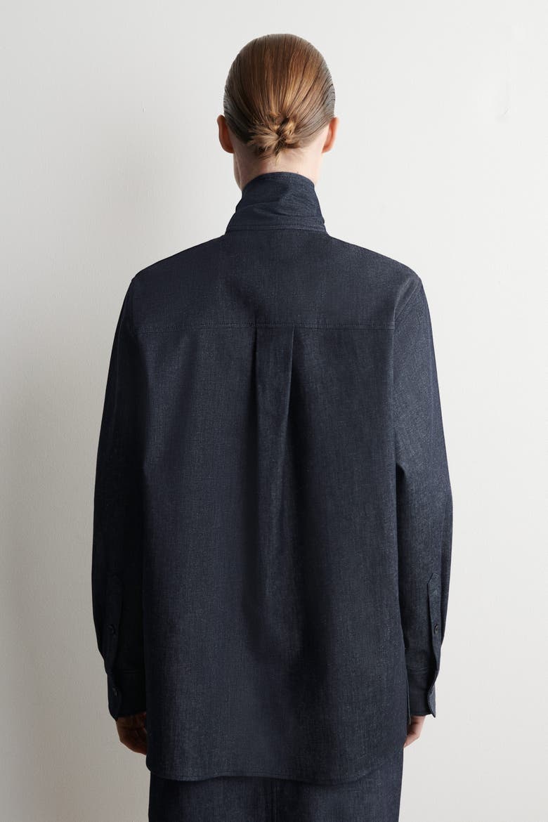 Bow-Detail Denim Shirt, Alternate, color, INDIGO