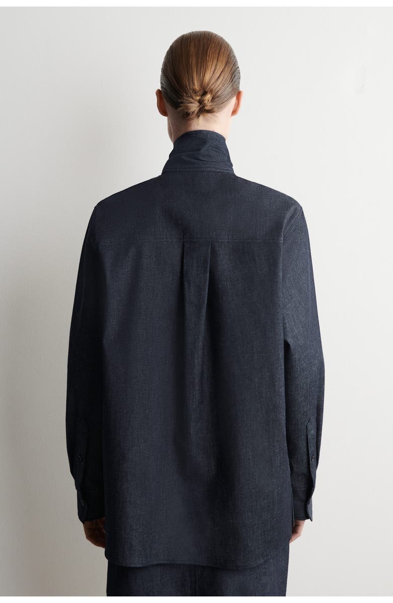 COS Bow-Detail Denim Shirt, Alternate, color, Indigo