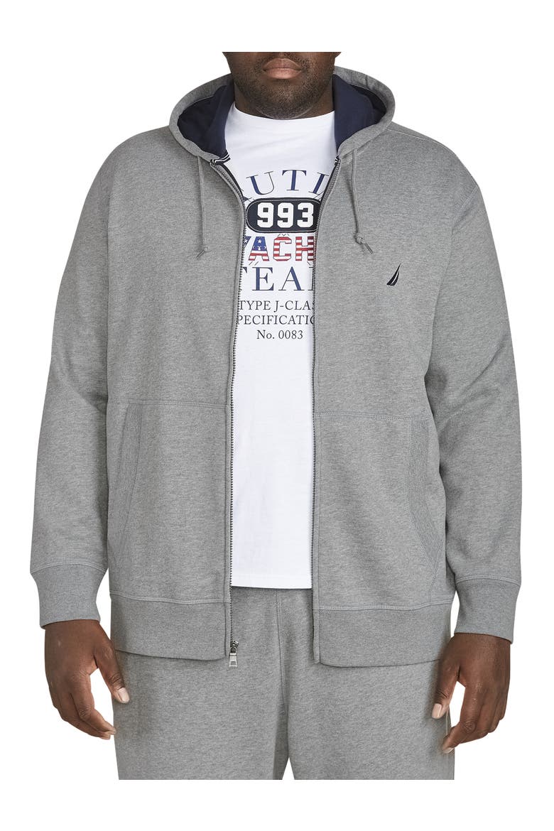 Big & Tall Full-Zip Fleece Hoodie, Main, color, STONE HEATHER GREY