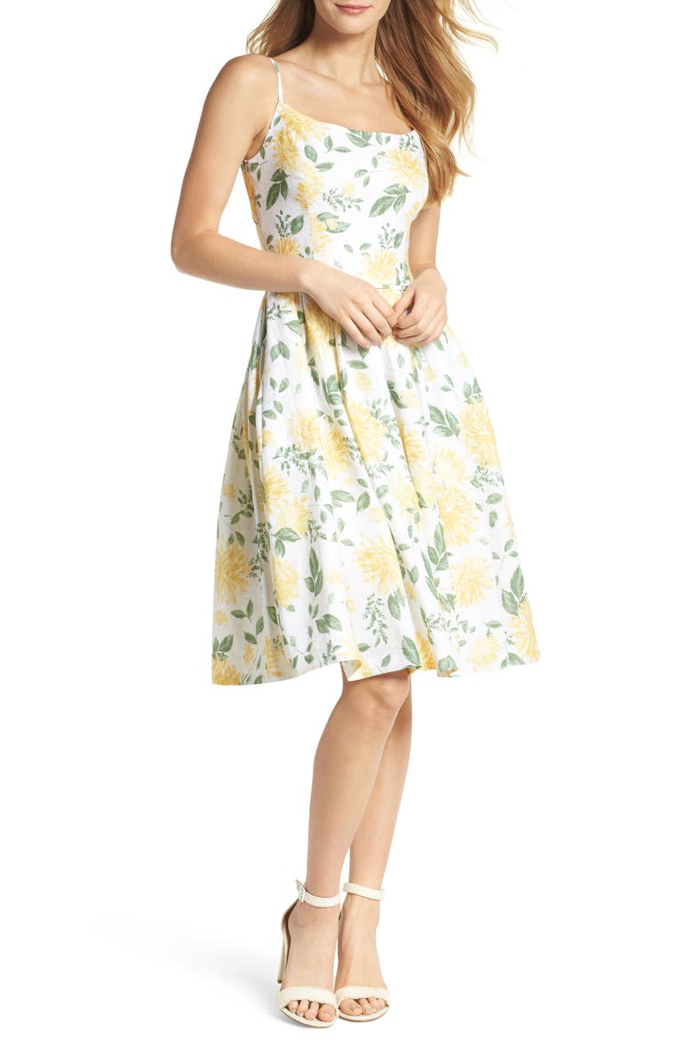 Abigail Painted Aster Fit & Flare Sundress, Main, color, ECRU MAIZE