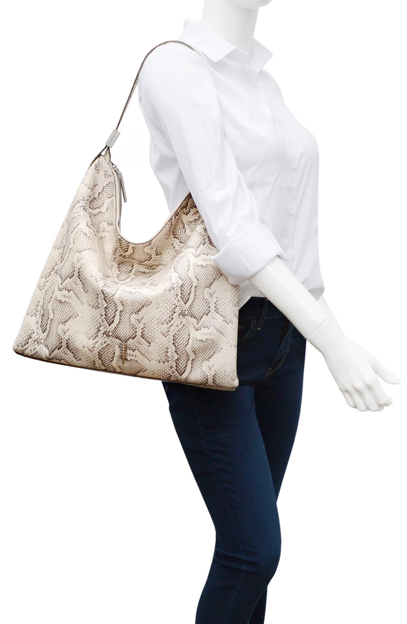 Thacker Gina Snakeskin Embossed Leather Shoulder Bag, Alternate, color, 