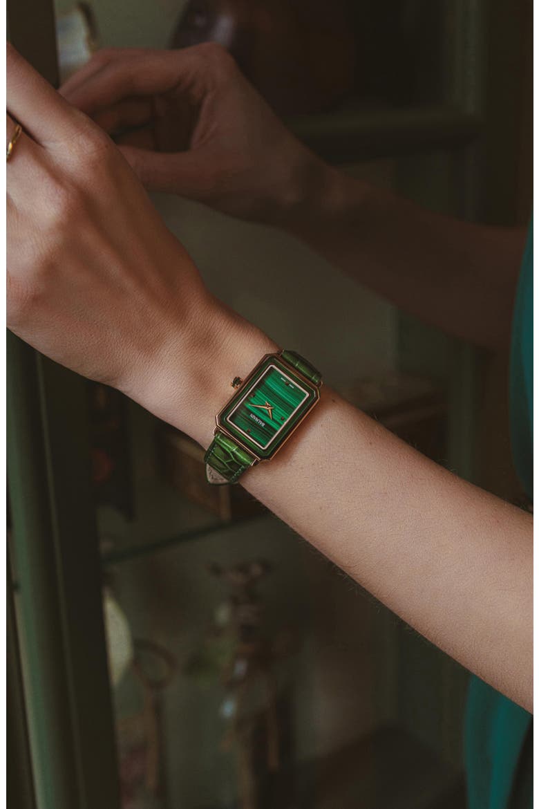 Eirini Leather Strap Watch, 25mm x 33mm, Alternate, color, GREEN
