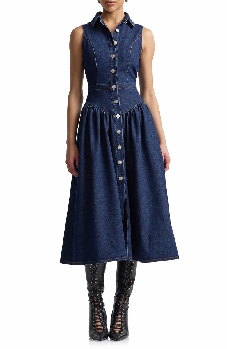 Avec Les Filles Sleeveless Denim Midi Dress, Main, color,