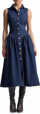 Avec Les Filles Sleeveless Denim Midi Dress