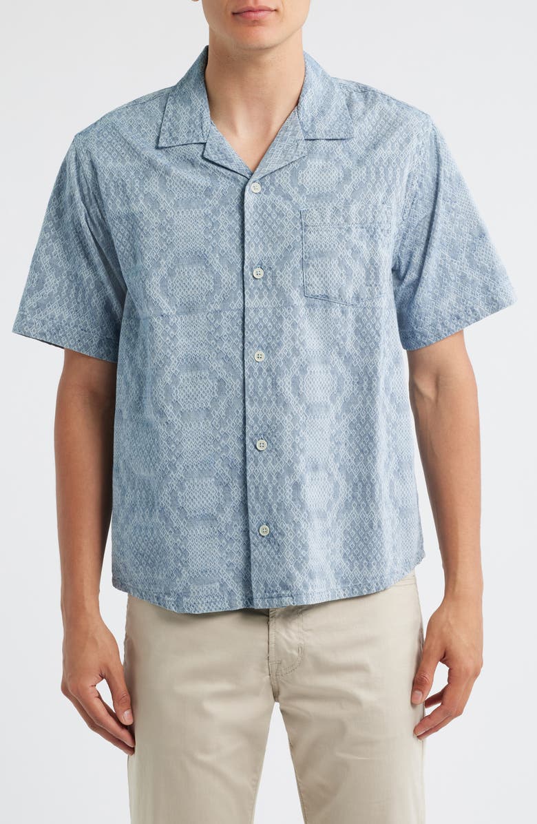 Corridor Diamond Jacquard Cotton Camp Shirt, Main, color, Blue