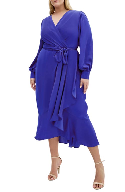 City Chic Ophelia Long Sleeve Faux Wrap Maxi Dress In Blue
