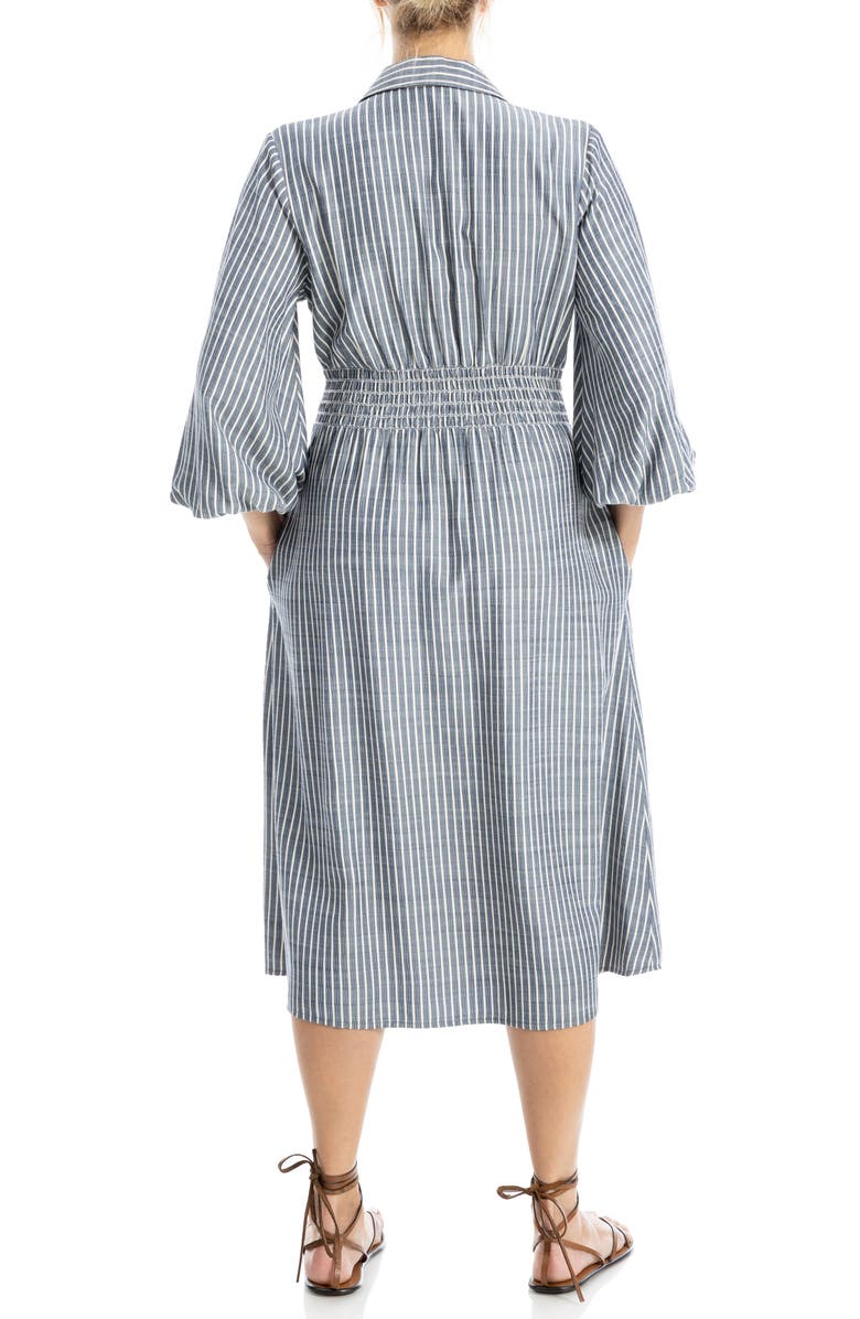 MAX STUDIO Stripe Balloon Sleeve Shirtdress, Alternate, color, Indigo/ Ivory Stripe