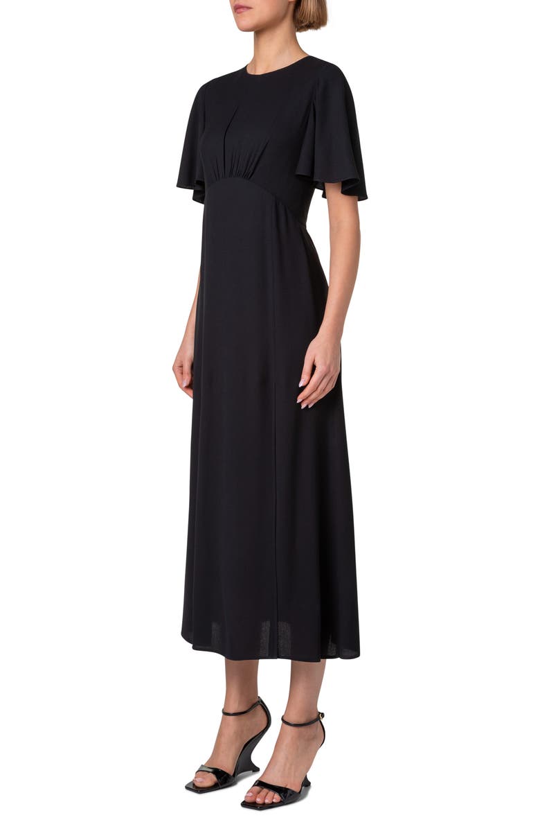 Akris punto Flutter Sleeve Moss Crepe Midi Dress, Alternate, color, Black