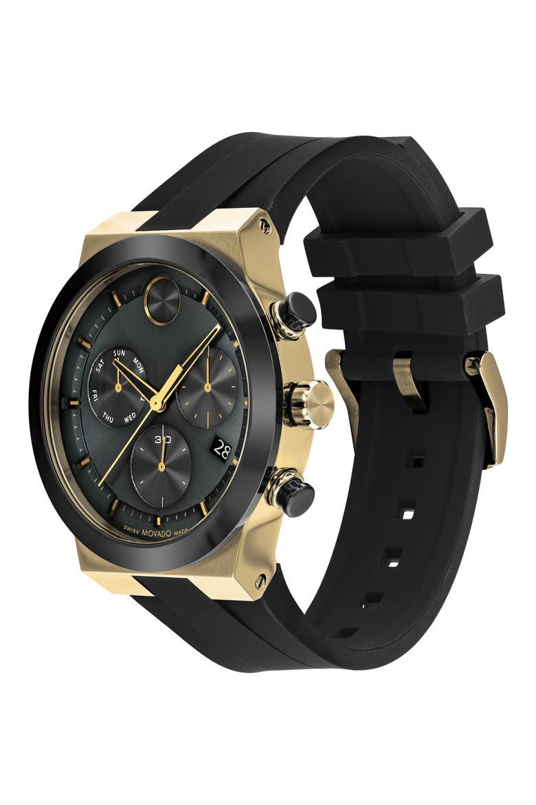 Bold Fusion Chronograph Silicone Strap Watch, 44mm, Alternate, color, BLACK