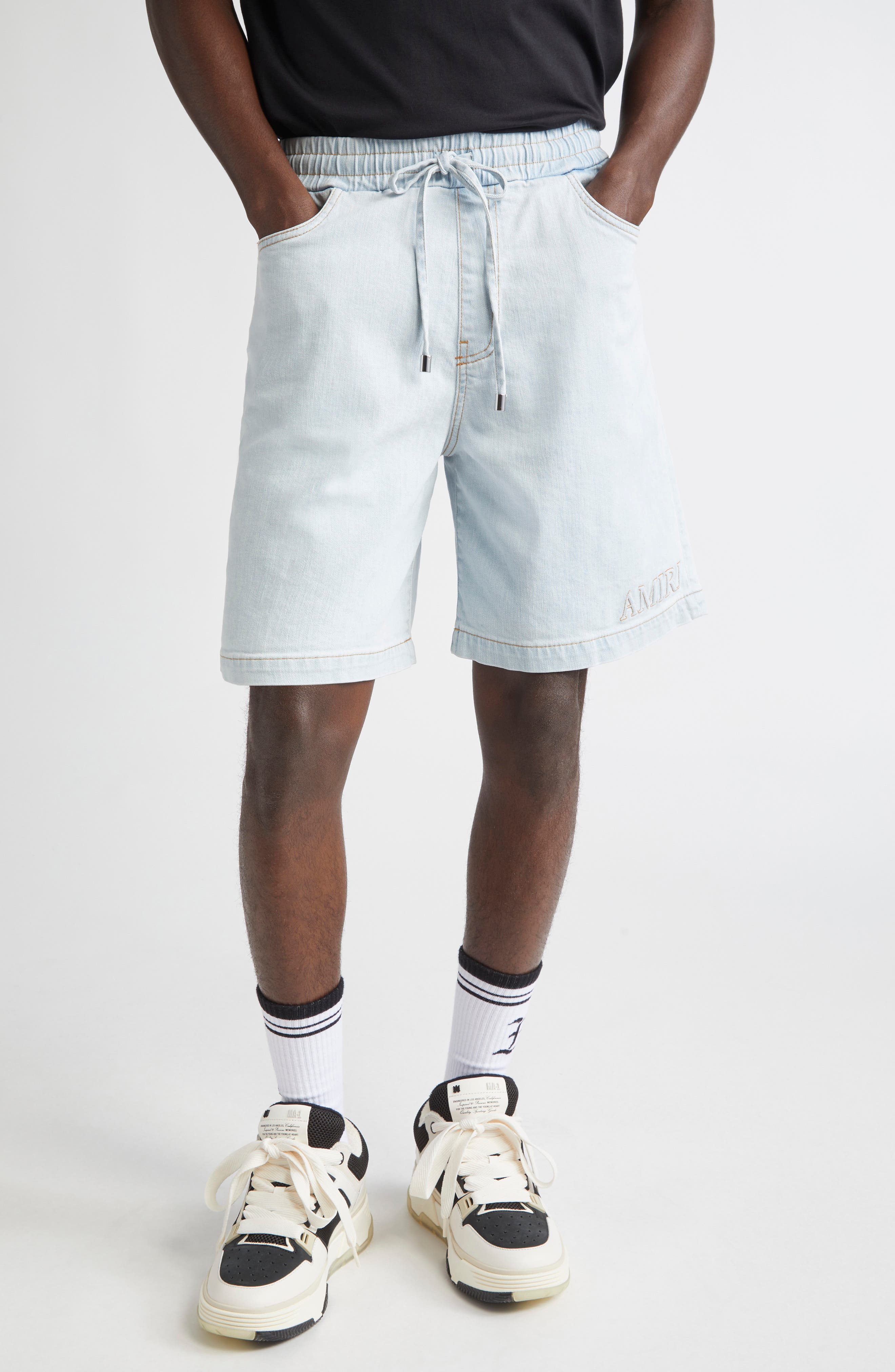 3D Logo Drawstring Denim Shorts