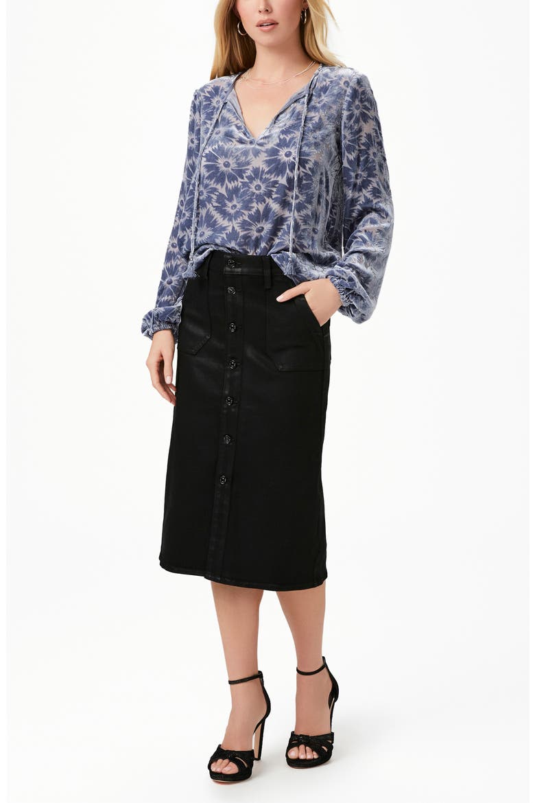Selmah Velvet Flower Tie Neck Top, Alternate, color, ICD SLATE