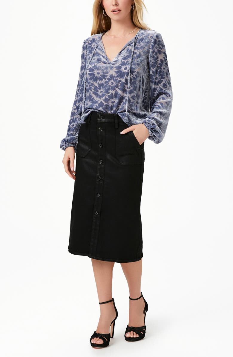 PAIGE Selmah Velvet Flower Tie Neck Top, Alternate, color, Icd Slate