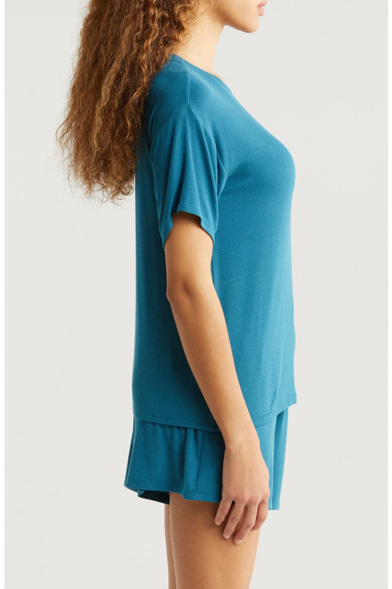Moonlight Eco Easy Rib Short Pajamas, Alternate, color, TEAL FEATHER