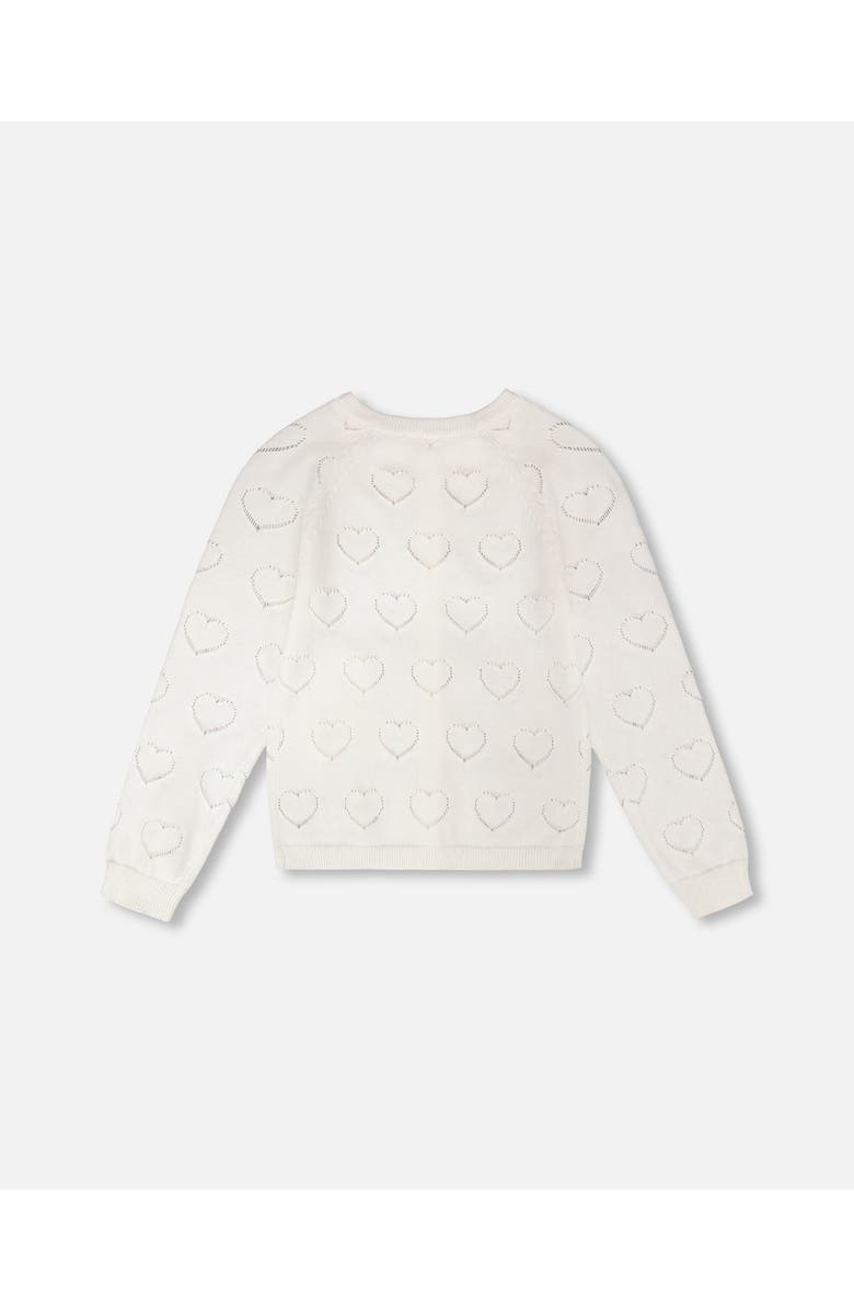 Deux par Deux Pointelle Knit Long Sleeve Cardigan, Alternate, color, Off-White