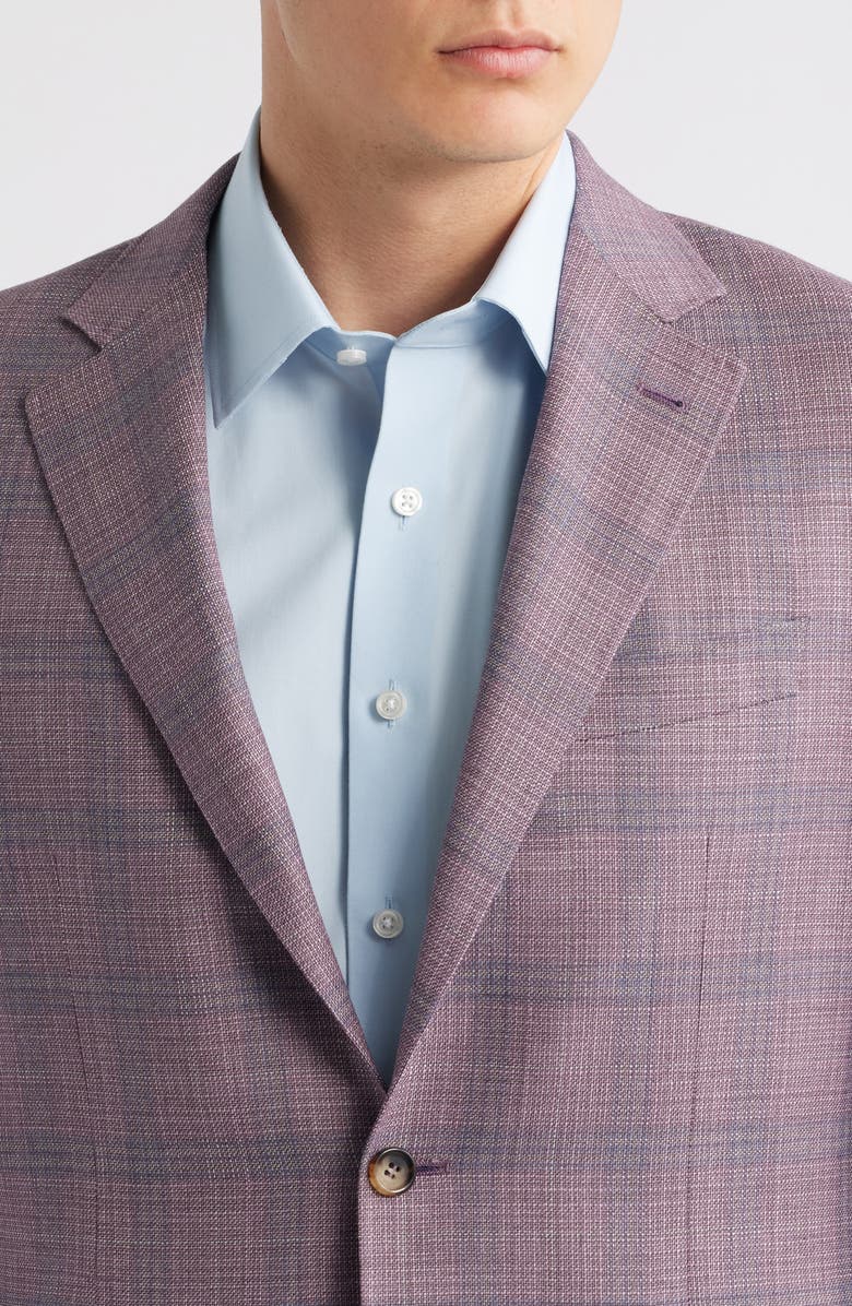 Canali Kei Trim Fit Plaid Wool Sport Coat, Alternate, color, Light Purple