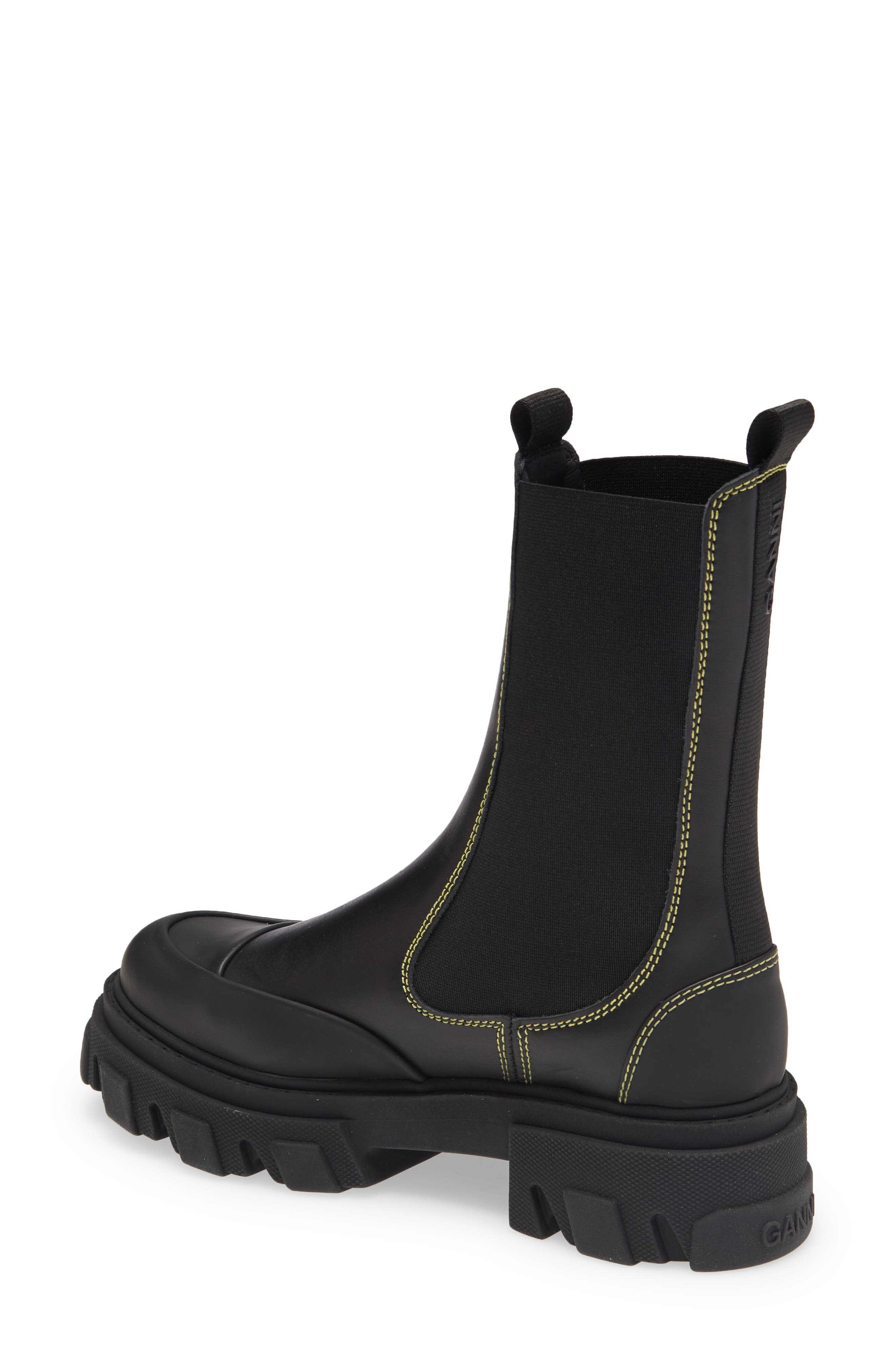 Calf Leather Mid Chelsea Boot, Alternate, color, BLACK/YELLOW/BLACK