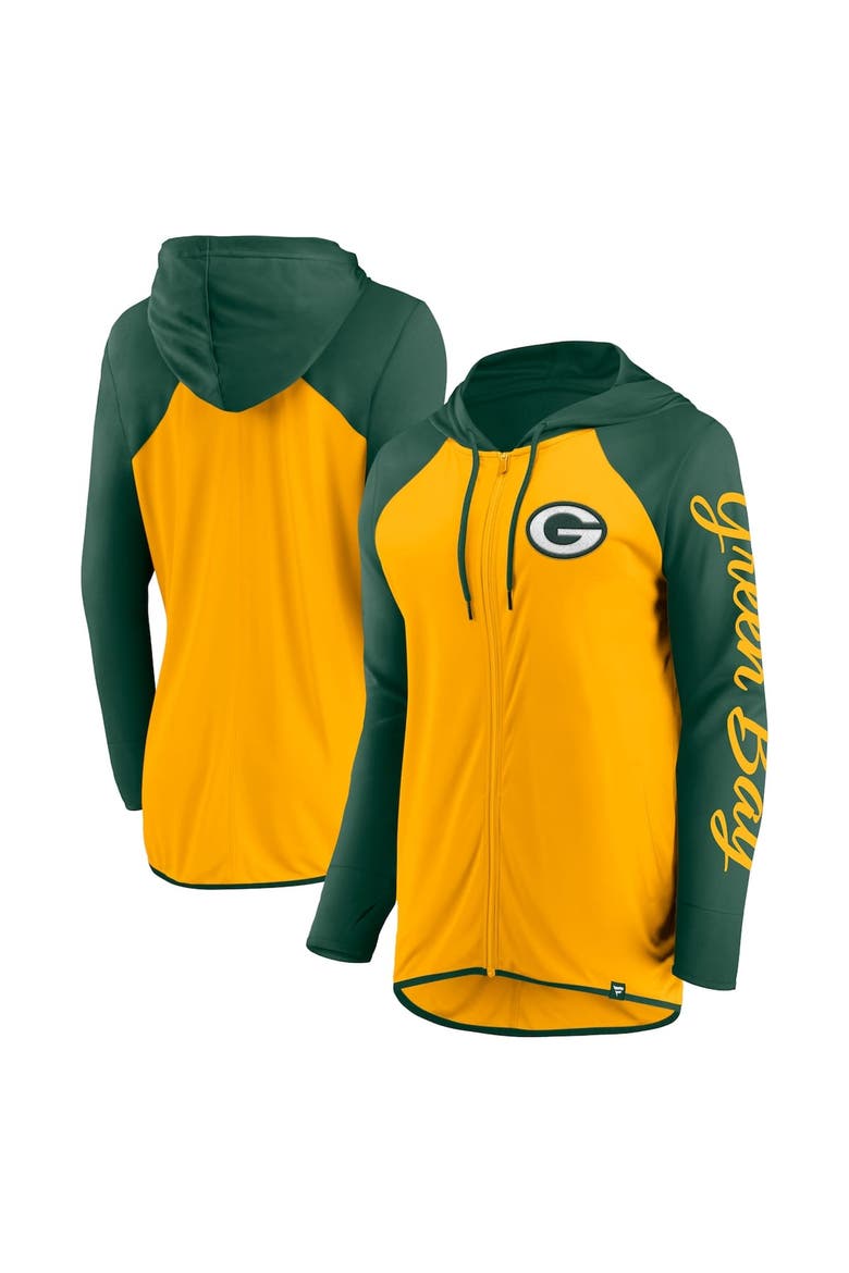 Women's Fanatics Gold/Green Green Bay Packers Script Full-Zip Hoodie, Alternate, color, Gold