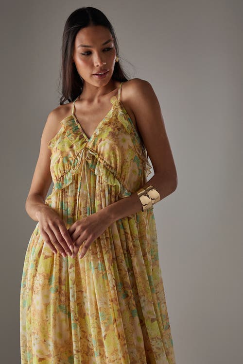 Warehouse Chiffon Ruffle Strappy Floaty Maxi Dress In Yellow