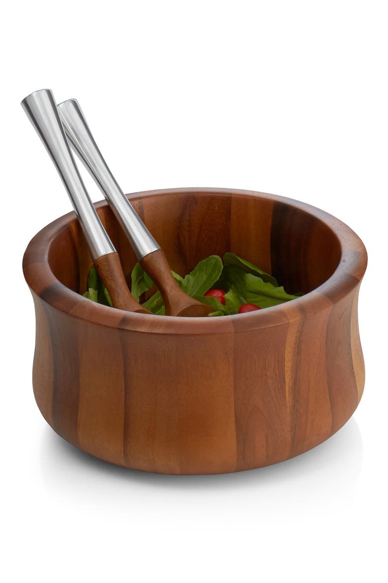 'Nara' Wood Salad Bowl & Servers, Main, color, BROWN