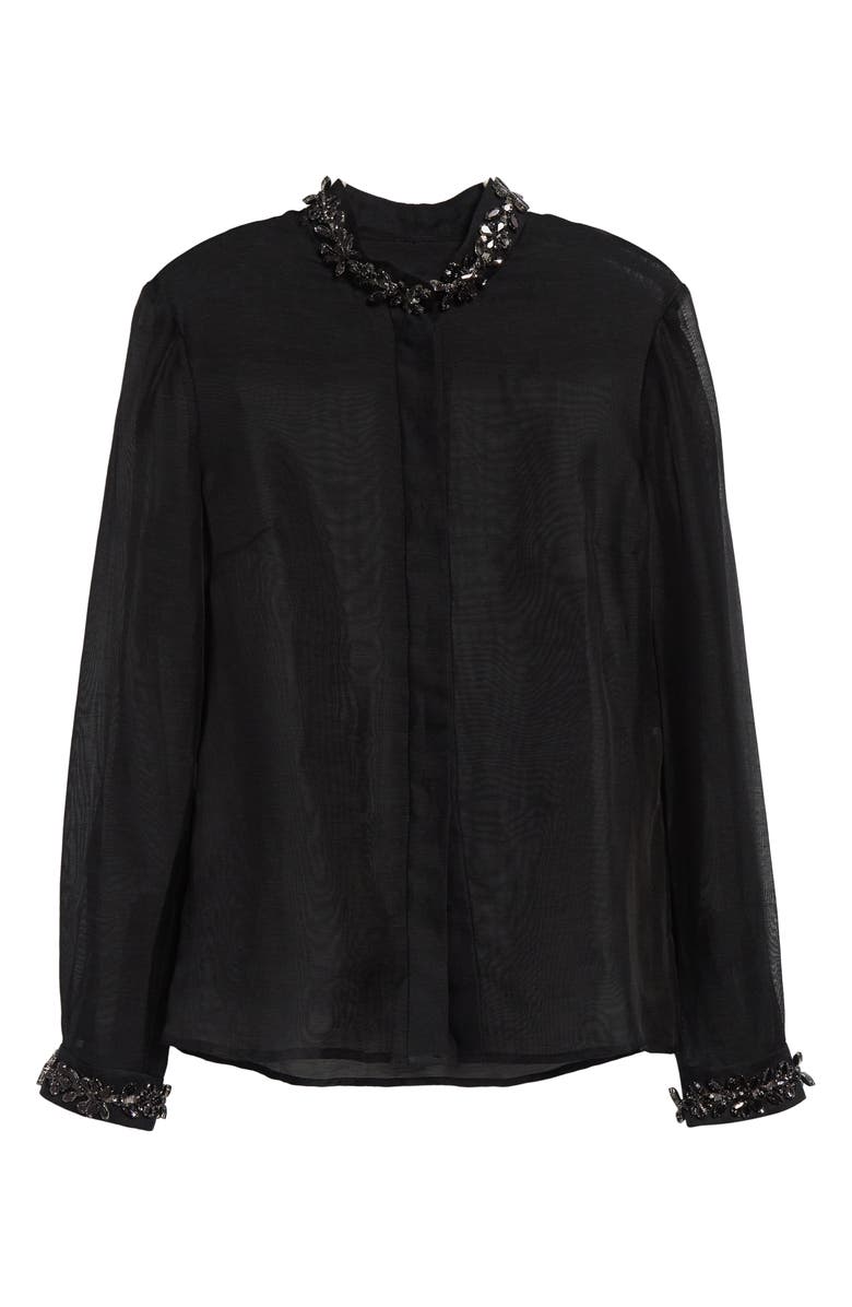 Zimmermann Hypnotic Crystal Embellished Sheer Linen & Silk Button-Up Shirt, Alternate, color, Black