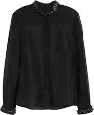 Zimmermann Hypnotic Crystal Embellished Sheer Linen & Silk Button-Up Shirt