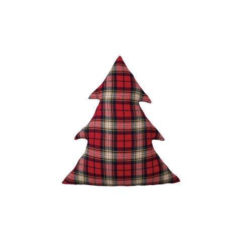 Plaid Patchwork Tree Pillow in Cotton Blend