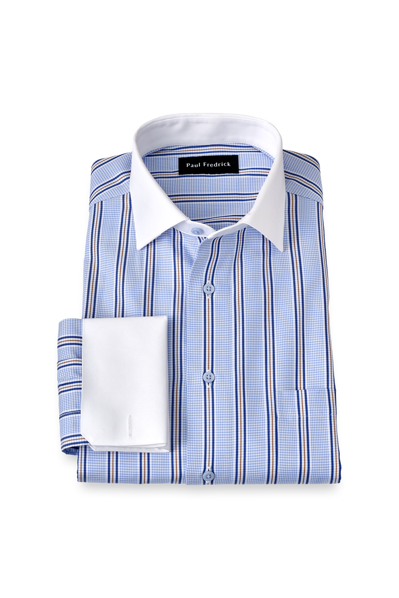 Cotton Spread Collar Dobby Tailored Contrast Trim French Cuff Long Sleeve, Main, color, Blue/Red