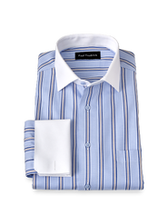 Paul Fredrick Cotton Spread Collar Dobby Tailored Contrast Trim French Cuff Long Sleeve