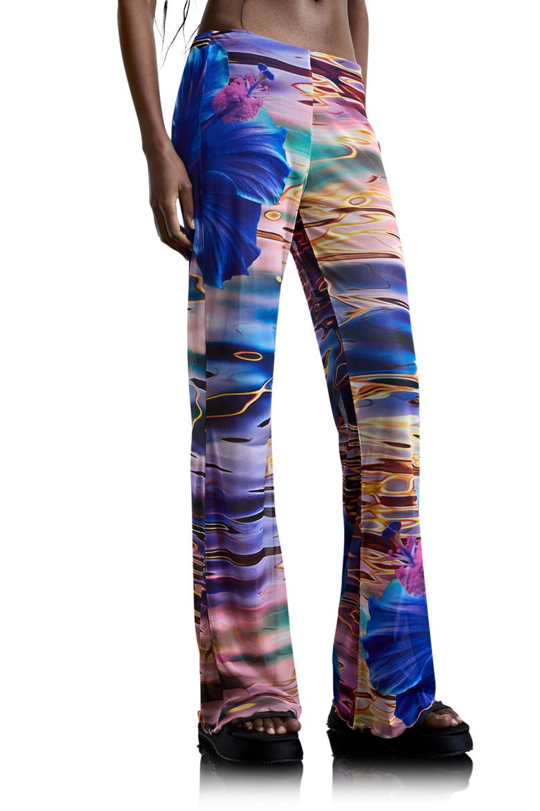 Allover Print Flare Pants, Main, color, BLUE