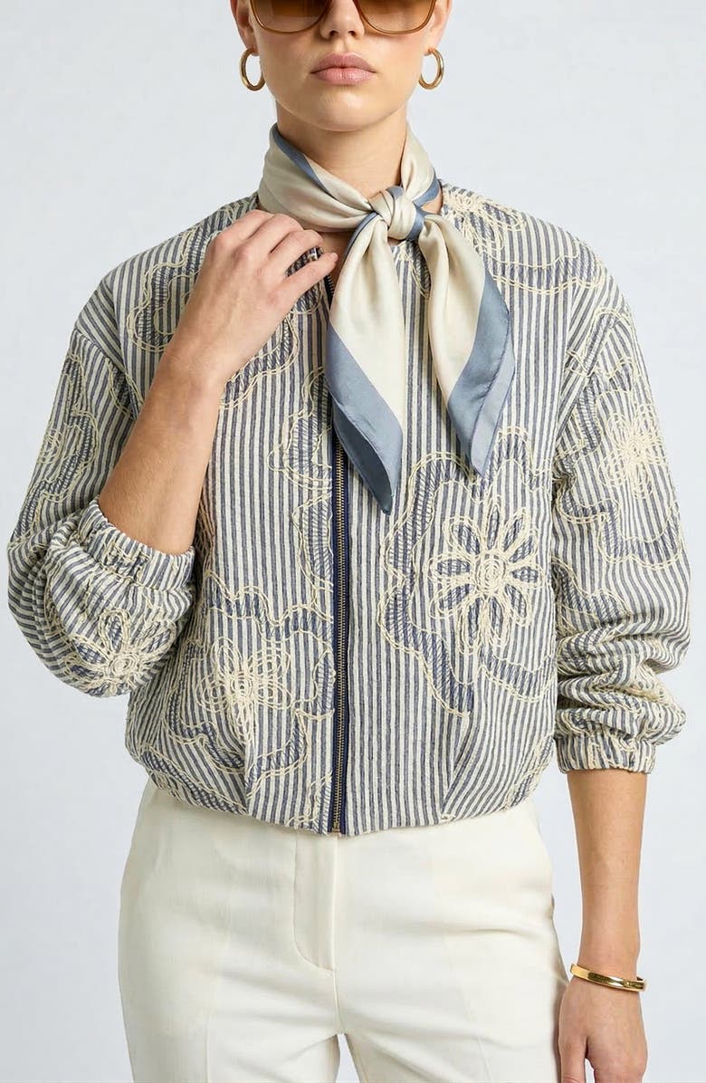 Knit & Lounge Long Sleeve Cropped Jacket with Zip Front and Embroidered Stripe Pattern, Main, color, Striped