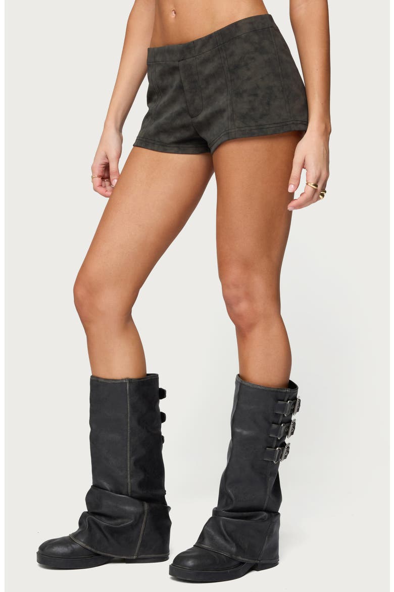 Taia Distressed Faux Leather Shorts, Alternate, color, DARK-BROWN
