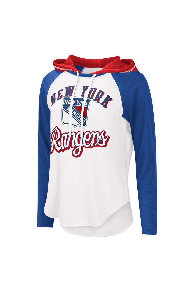 STARTER Women's G-III Sports by Carl Banks White/Blue New York Rangers MVP Raglan Lightweight Hooded T-Shirt, Alternate, color, 