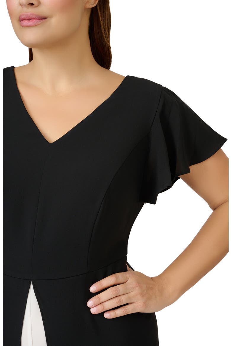 Crepe Overlay Jumpsuit, Alternate, color, BLACK/ IVORY